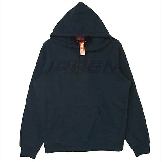 Supreme シュプリーム 19SS Set In Logo Hooded sweatshirt ロゴ フーデッド スウェット プルオーバー ネイビー系 M【美品】【中古】