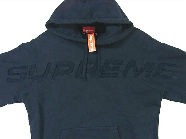 Supreme シュプリーム 19SS Set In Logo Hooded sweatshirt ロゴ フーデッド スウェット プルオーバー ネイビー系 M【美品】【中古】
