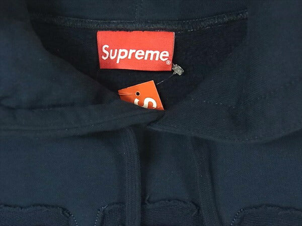 Supreme シュプリーム 19SS Set In Logo Hooded sweatshirt ロゴ フーデッド スウェット プルオーバー ネイビー系 M【美品】【中古】