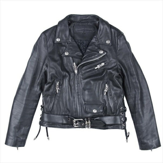 CHROME HEARTS クロムハーツ（原本無） ×コムデギャルソン COMME des GARCONS JJ DEAN ディーン 裏地フリル ライダース  レディース ジャケット ブラック系 M【美品】【中古】