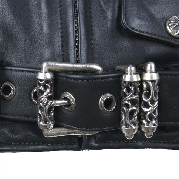 CHROME HEARTS クロムハーツ（原本無） ×コムデギャルソン COMME des GARCONS JJ DEAN ディーン 裏地フリル ライダース  レディース ジャケット ブラック系 M【美品】【中古】