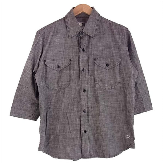 BLUCO WORK GARMENT ブルコ 7分袖 シャンブレー ワーク シャツ メンズ 刺繍 ワンポイント 長袖シャツ ブラック系 M【中古】