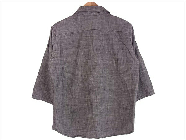BLUCO WORK GARMENT ブルコ 7分袖 シャンブレー ワーク シャツ メンズ 刺繍 ワンポイント 長袖シャツ ブラック系 M【中古】