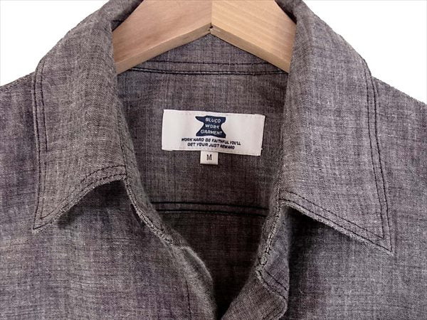 BLUCO WORK GARMENT ブルコ 7分袖 シャンブレー ワーク シャツ メンズ 刺繍 ワンポイント 長袖シャツ ブラック系 M【中古】