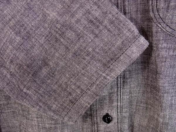 BLUCO WORK GARMENT ブルコ 7分袖 シャンブレー ワーク シャツ メンズ 刺繍 ワンポイント 長袖シャツ ブラック系 M【中古】