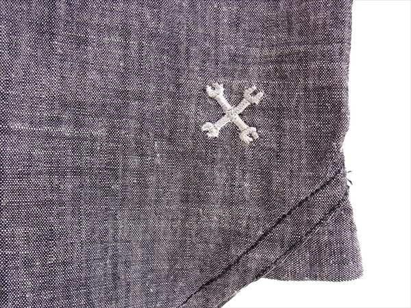 BLUCO WORK GARMENT ブルコ 7分袖 シャンブレー ワーク シャツ メンズ 刺繍 ワンポイント 長袖シャツ ブラック系 M【中古】