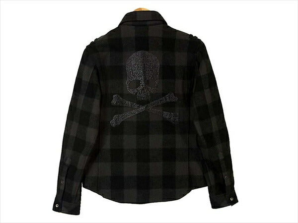 ROEN ロエン バックスカルスタッズ ブロックチェック ウールシャツ 長袖 シャツ 長袖シャツ グレー系 46【中古】