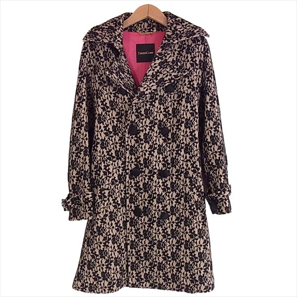 DRESSCAMP ドレスキャンプ 総柄 日本製 レディース トレンチコート 黒×ベージュ 38【中古】