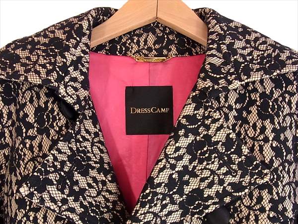 DRESSCAMP ドレスキャンプ 総柄 日本製 レディース トレンチコート 黒×ベージュ 38【中古】