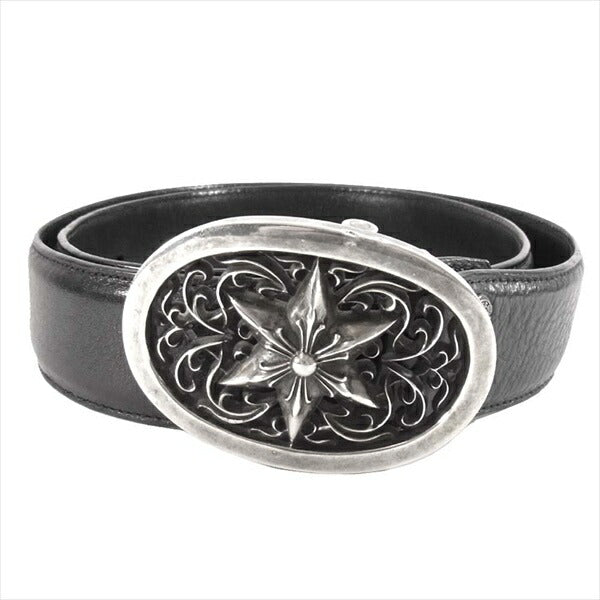 CHROME HEARTS クロムハーツ（原本無） クラシック オーバル スター バックル 1.5 ストラップ ベルト 黒系 34【中古】