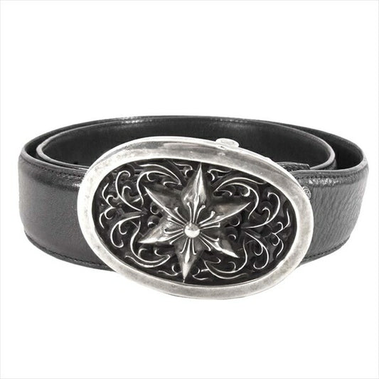 CHROME HEARTS クロムハーツ（原本無） クラシック オーバル スター バックル 1.5 ストラップ ベルト 黒系 34【中古】