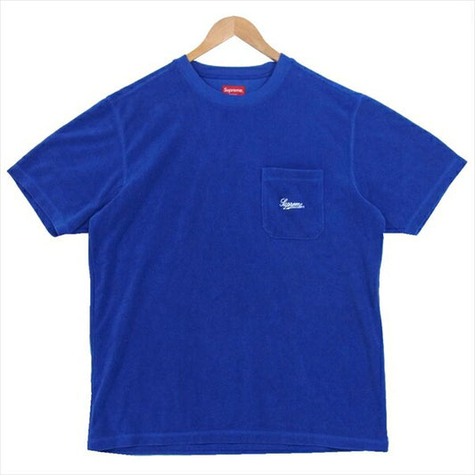 Supreme シュプリーム 19SS Terry Pocket Tee パイル 半袖 胸ポケット 半袖Tシャツ ロゴ刺繍  ブルー系 L【中古】