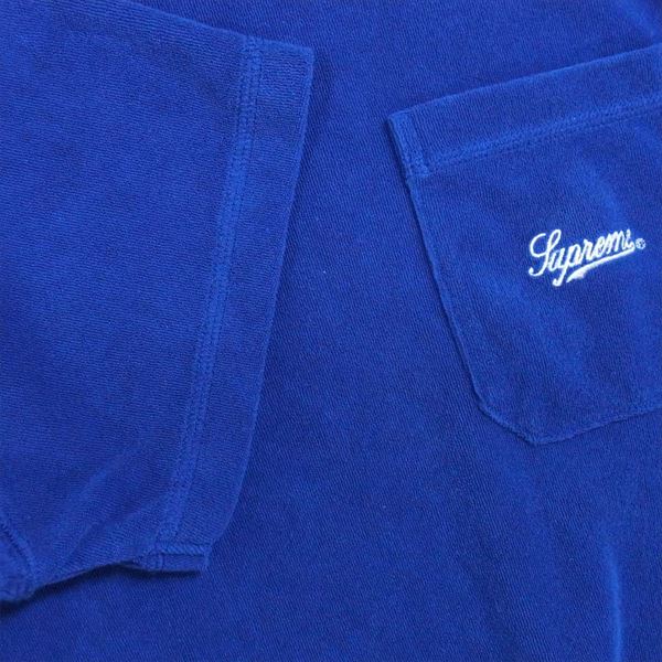 Supreme シュプリーム 19SS Terry Pocket Tee パイル 半袖 胸ポケット 半袖Tシャツ ロゴ刺繍  ブルー系 L【中古】