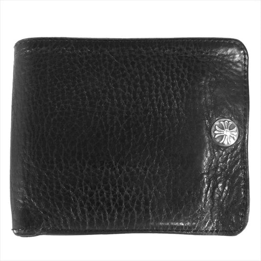 CHROME HEARTS クロムハーツ（原本無） 1SNAP 1スナップ クロスボールボタン レザー 二つ折り レザーウォレット 黒系【中古】