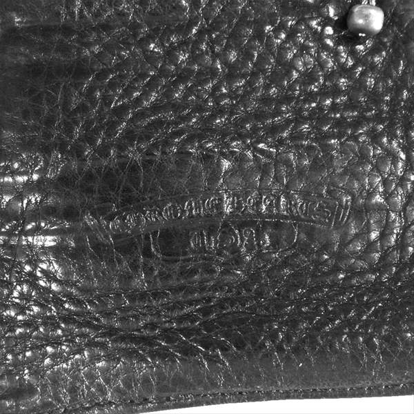 CHROME HEARTS クロムハーツ（原本無） 1SNAP 1スナップ クロスボールボタン レザー 二つ折り レザーウォレット 黒系【中古】