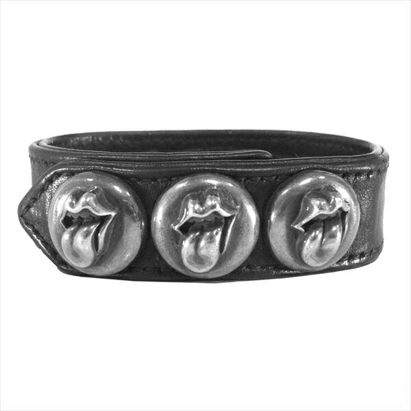 CHROME HEARTS クロムハーツ（原本無） 3ボタン 2スナップ 腕輪 リップ＆タン レザー ブレスレット ブラック系【中古】