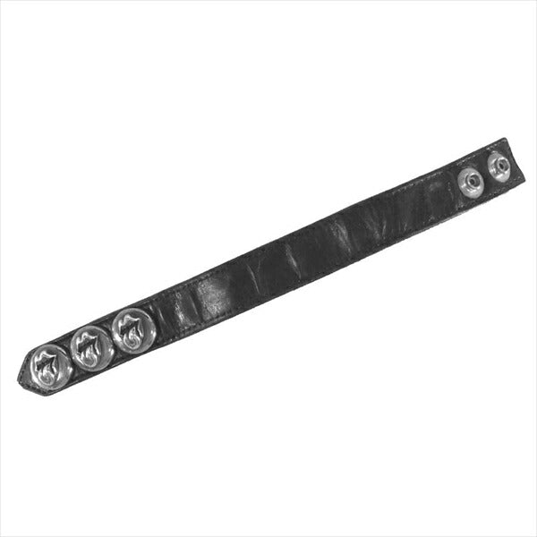 CHROME HEARTS クロムハーツ（原本無） 3ボタン 2スナップ 腕輪 リップ＆タン レザー ブレスレット ブラック系【中古】