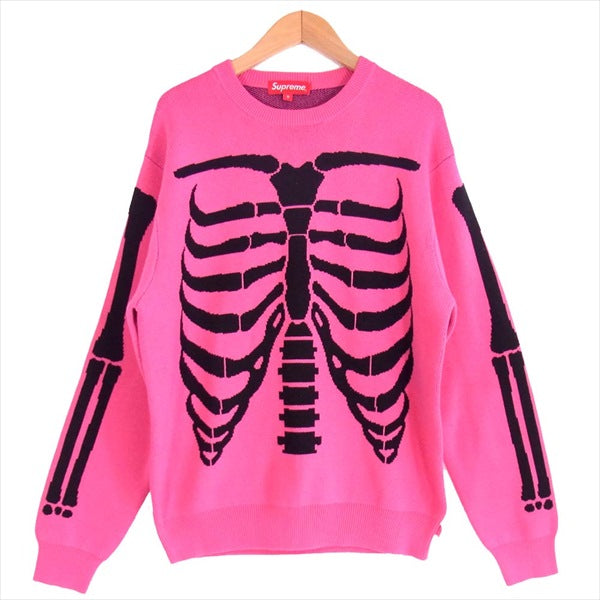 Supreme シュプリーム 17SS Bones Sweater ボーン セーター メンズ コットン ニット ピンク系 S【中古】