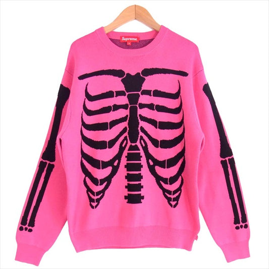 Supreme シュプリーム 17SS Bones Sweater ボーン セーター メンズ コットン ニット ピンク系 S【中古】