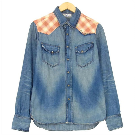 TMT ティーエムティー 切替 デニム ウエスタン 刺? スナップボタン 長袖シャツ インディゴブルー系 S【中古】