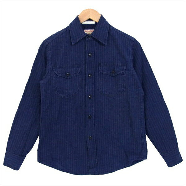 SUGAR CANE シュガーケーン USA製 ストライプ コットン ワーク シャツ 長袖 ワークシャツ ネイビー系 S【中古】