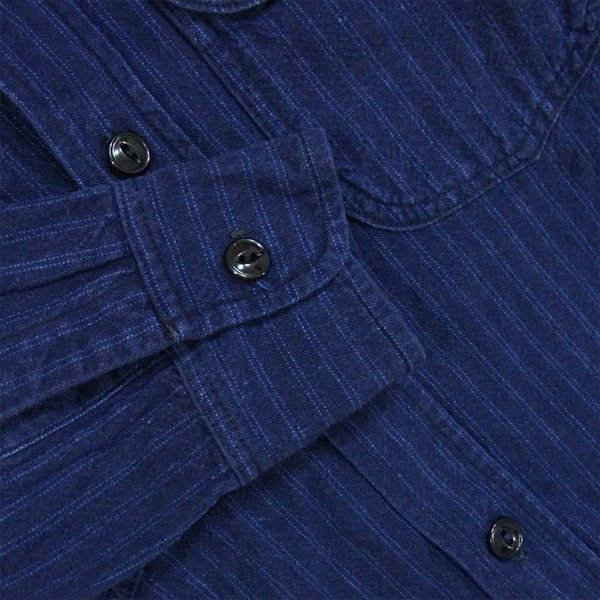 SUGAR CANE シュガーケーン USA製 ストライプ コットン ワーク シャツ 長袖 ワークシャツ ネイビー系 S【中古】