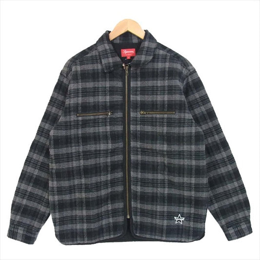Supreme シュプリーム 国内正規品 納品書付属 19AW Quilted plaid zip up shirt キルテッド プレイド ジップアップ オフホワイト系 S【美品】【中古】