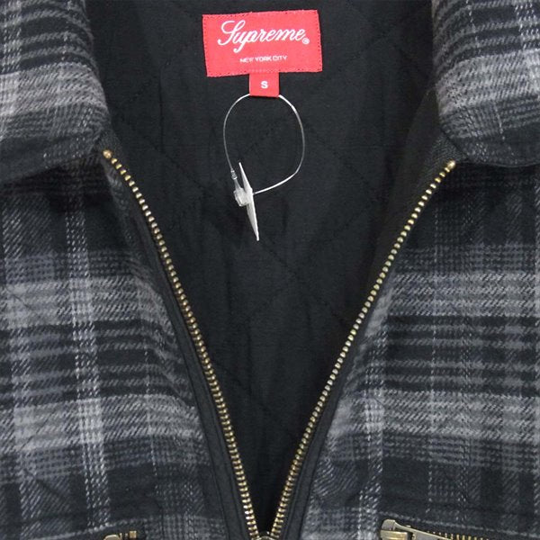 Supreme シュプリーム 国内正規品 納品書付属 19AW Quilted plaid zip up shirt キルテッド プレイド ジップアップ オフホワイト系 S【美品】【中古】