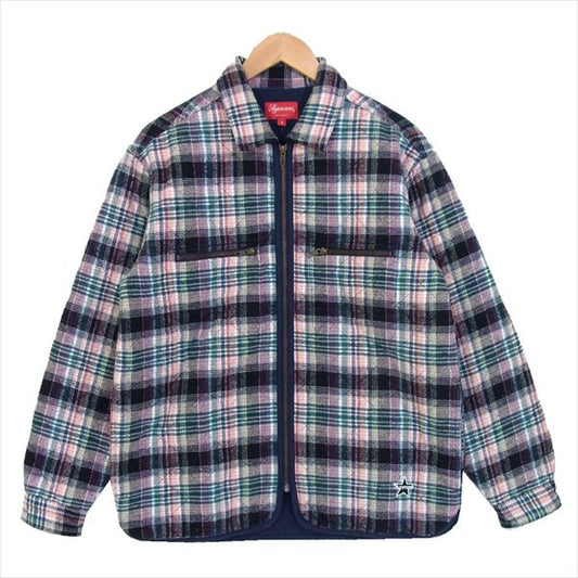 Supreme シュプリーム 納品書付 19AW Quilted plaid zip up shirt キルテッド プレイド ジップアップシャツ ブラック系 S【美品】【中古】