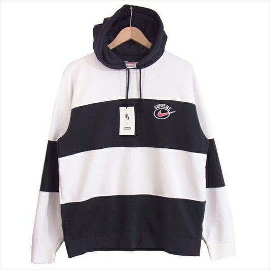 Supreme シュプリーム ×ナイキ NIKE 19SS STRIPE HOODED SWEATSHIRT ストライプ フーデッド 黒×白 M【美品】【中古】