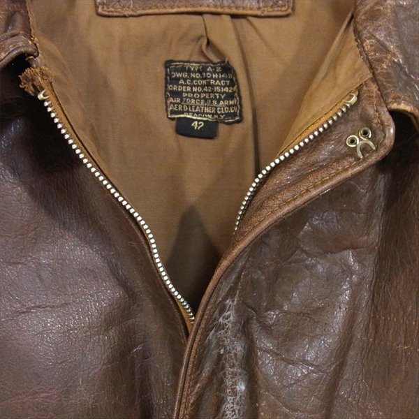 AERO LEATHER エアロレザー 観賞用 40s A-2 米軍 実物 当時物 ヴィンテージ オリジナル レザー ジャケット ブラウン系 42【中古】