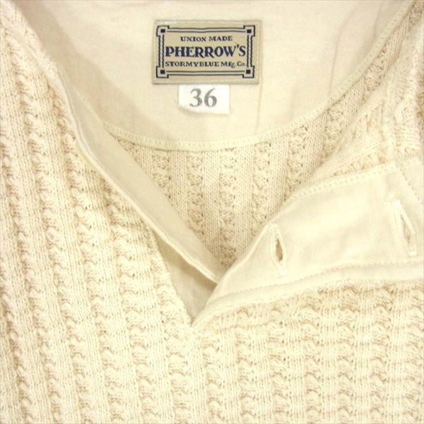 Pherrow's フェローズ メガワッフル ヘンリーネック Tシャツ コットン カットソー ベージュ系 36【中古】