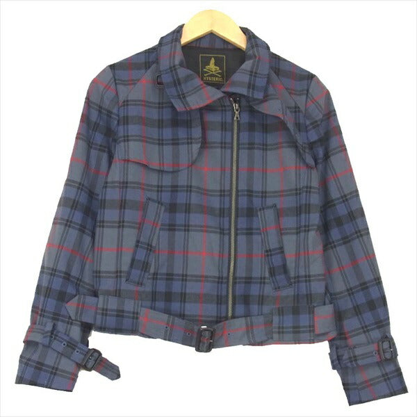HYSTERIC GLAMOUR ヒステリックグラマー 01181AB01 スタンドカラー チェック ライダース ジャケット レディース ブルゾン ネイビー系 ネイビー系 M【美品】【中古】