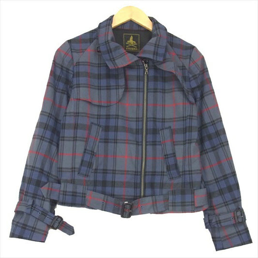 HYSTERIC GLAMOUR ヒステリックグラマー 01181AB01 スタンドカラー チェック ライダース ジャケット レディース ブルゾン ネイビー系 ネイビー系 M【美品】【中古】