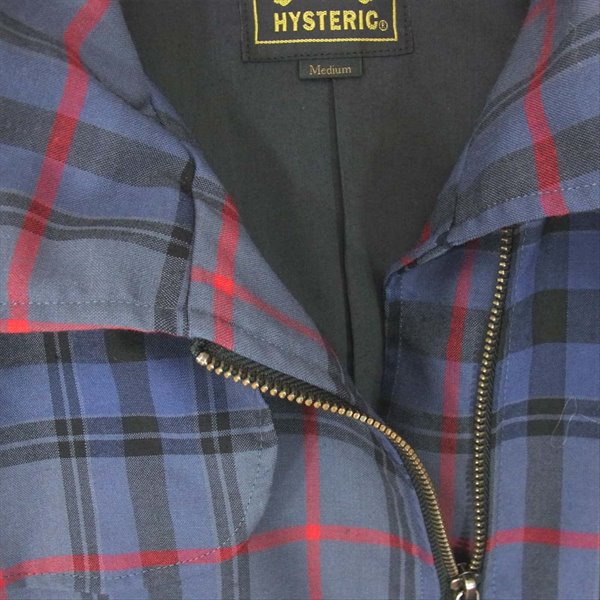 HYSTERIC GLAMOUR ヒステリックグラマー 01181AB01 スタンドカラー チェック ライダース ジャケット レディース ブルゾン ネイビー系 ネイビー系 M【美品】【中古】