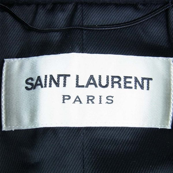 SAINT LAURENT サンローラン 国内正規品 393655 Y112W 16AW ラペル裏レザー切替 チェスター コート ブラック系 44【極上美品】【中古】