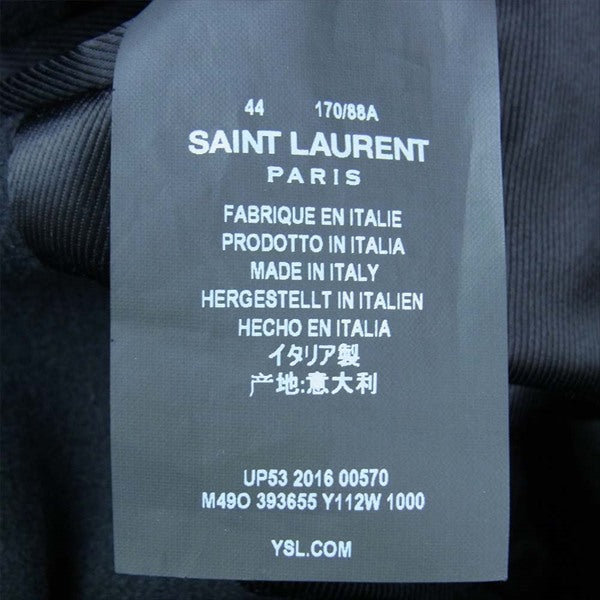 SAINT LAURENT サンローラン 国内正規品 393655 Y112W 16AW ラペル裏レザー切替 チェスター コート ブラック系 44【極上美品】【中古】
