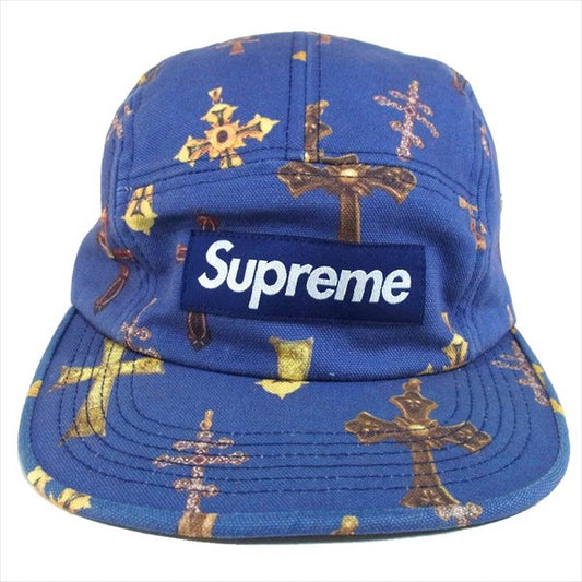 Supreme シュプリーム 13SS Crosses Camp Cap クロス キャンプキャップ ベルト USA製 総柄 ブルー系【中古】