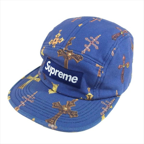 Supreme シュプリーム 13SS Crosses Camp Cap クロス キャンプキャップ ベルト USA製 総柄 ブルー系【中古】