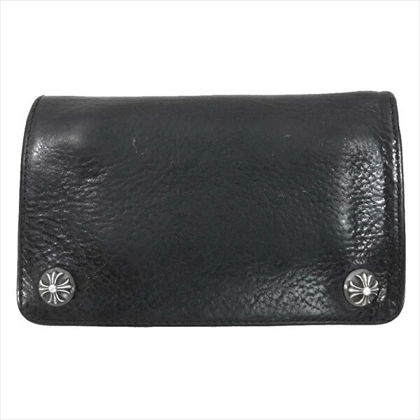 CHROME HEARTS クロムハーツ（原本無） 2ZIP 2ジップ クロスボールボタン レザー ウォレット 財布 ブラック系【中古】