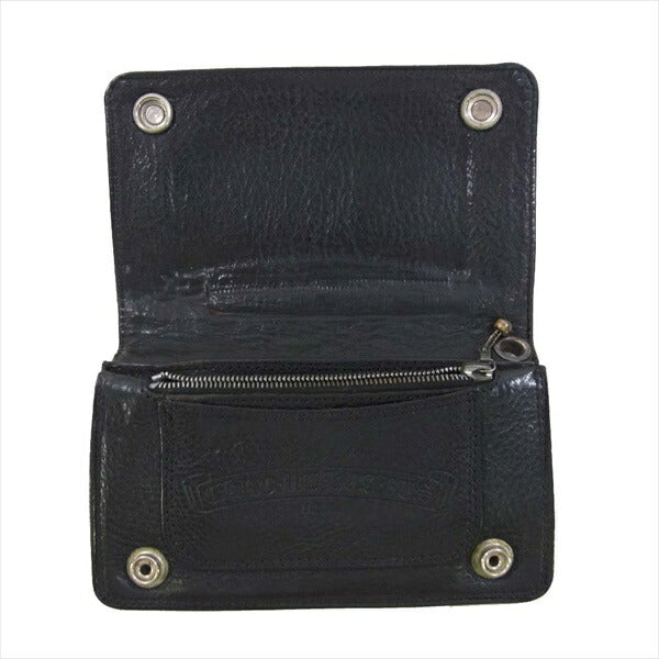 CHROME HEARTS クロムハーツ（原本無） 2ZIP 2ジップ クロスボールボタン レザー ウォレット 財布 ブラック系【中古】