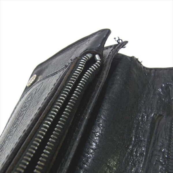 CHROME HEARTS クロムハーツ（原本無） 2ZIP 2ジップ クロスボールボタン レザー ウォレット 財布 ブラック系【中古】