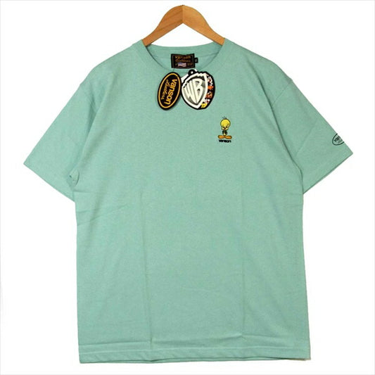 VANSON バンソン LTV-2016 ルーニー・テューンズ LOONEY TUNES ロゴプリント 刺繍 水色系 XL【新古品】【未使用】【中古】