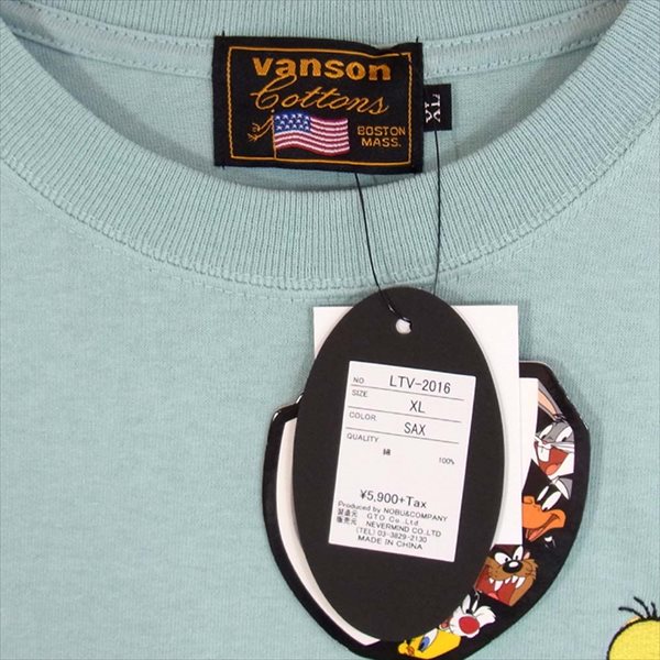 VANSON バンソン LTV-2016 ルーニー・テューンズ LOONEY TUNES ロゴプリント 刺繍 半袖 グリーン系 XL【新古品】【未使用】【中古】
