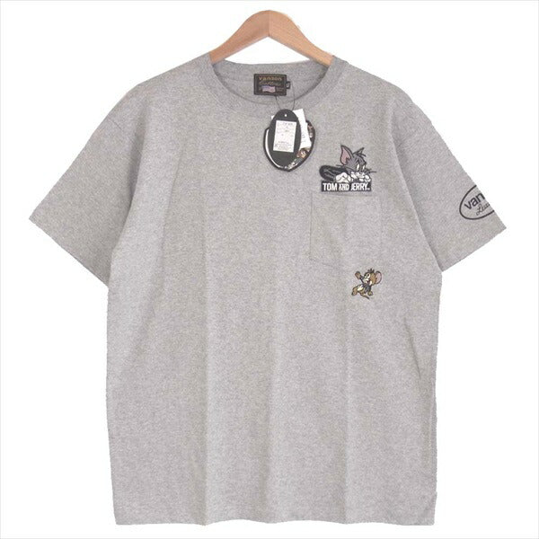 VANSON バンソン TJV-2023 トムとジェリー TOM AND JERRY ロゴプリント 刺繍 半袖 グレー系 XL【新古品】【未使用】【中古】