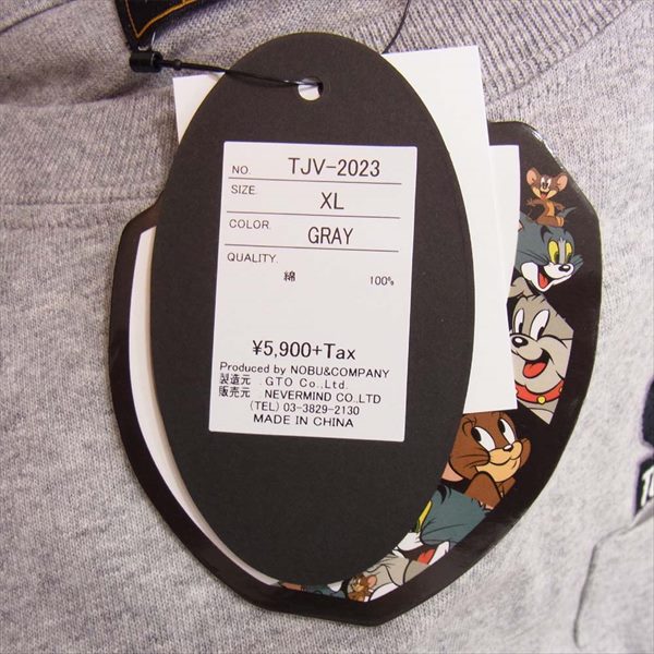VANSON バンソン TJV-2023 トムとジェリー TOM AND JERRY ロゴプリント 刺繍 半袖 グレー系 XL【新古品】【未使用】【中古】