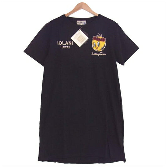 イオラニ 居楽仁 Looney Tunes ハワイアン トゥイーティー 刺繍 ワンピース レディース 黒系 XL【新古品】【未使用】【中古】