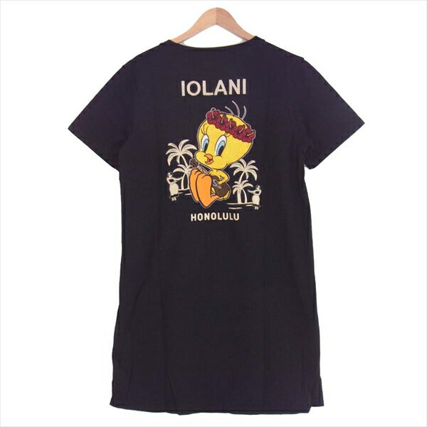イオラニ 居楽仁 Looney Tunes ハワイアン トゥイーティー 刺繍 ワンピース レディース 黒系 XL【新古品】【未使用】【中古】