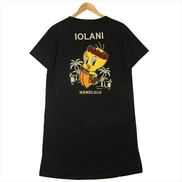イオラニ 居楽仁 Looney Tunes ハワイアン トゥイーティー 刺繍 レディース ワンピース ブラック系 L【新古品】【未使用】【中古】