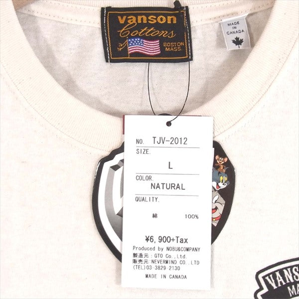 VANSON バンソン TJV-2012 TOM&JERRY トムとジェリー カナダ製 半袖 Tシャツ ベージュ系 L【新古品】【未使用】【中古】